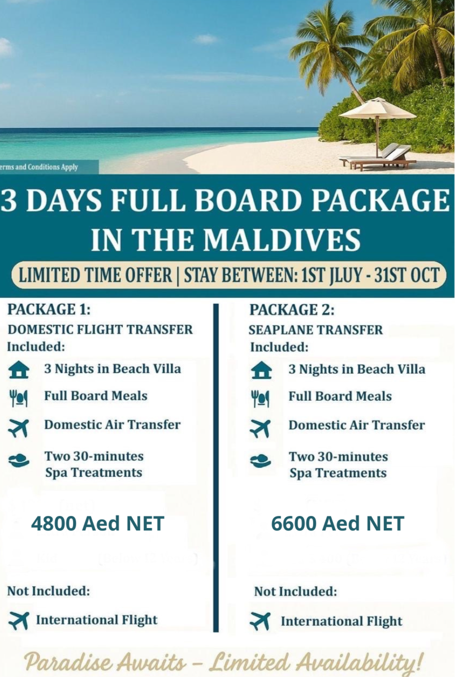 3 Days Beach Villa Full Board Package in Maldives - imane Habibi
